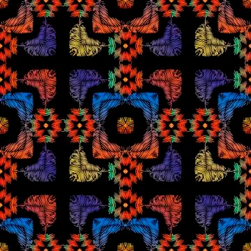 Tapestry colorful abstract seamless pattern. Embroidery ornamental vector Stock Illustration