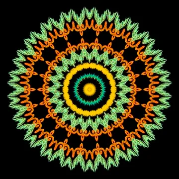 Tapestry colorful round mandala pattern. Embroidery ornamental vector background Illustrazione stock