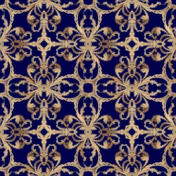Tapestry floral seamless pattern. Blue ornamental textured background. Repeat 스톡 일러스트