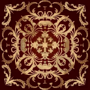 Tapestry floral seamless pattern. Red ornamental textured background. Repeat  Stock Illustration