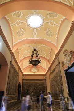 The Tapestry Hall of The Gothic Palace inside The Historic Royal Alcazar of.. Stock Photos