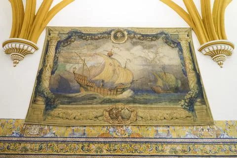 Tapestry in The Hall of Vaults of The Gothic Palace inside The Historic Roy.. Stock Photos