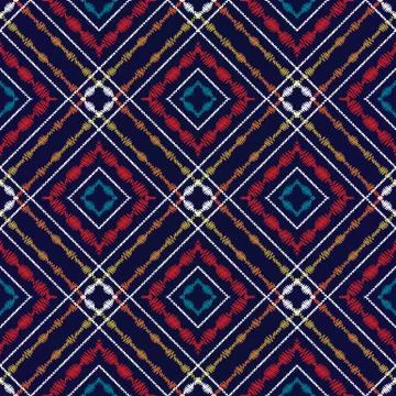 Tapestry tartan seamless pattern. Vector geometric checked background. Embroi イラスト素材
