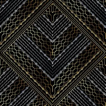 Tapestry vector seamless pattern. Embroidery geometric background . Grunge em イラスト素材