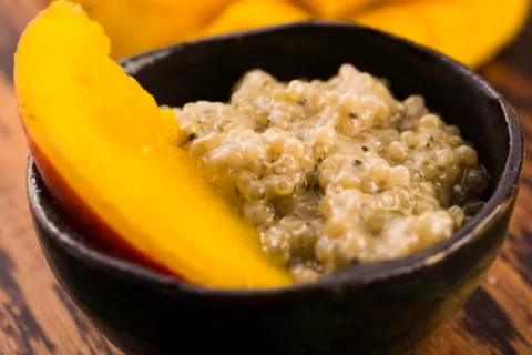 Tapioca pudding with slices of mango Stock Photos