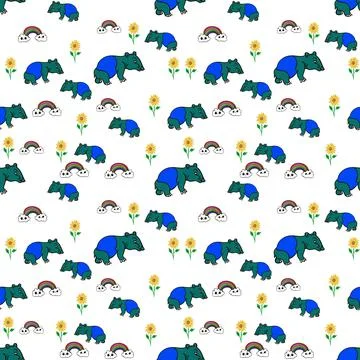 Tapir and yellow flowers pattern Stock Illustration