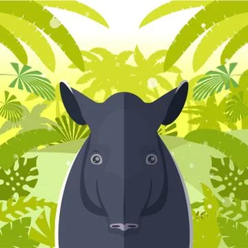 Tapir on the Jungle Background Stock Illustration