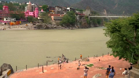 Tapovan Rishikesh Laxman Jhula Uttarakhand Mountain view Ganges river 4K Stock Footage 309175016