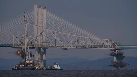 Tappan Zee Bridge Demolition TIGHT shot 4K 60FPS Stock Footage