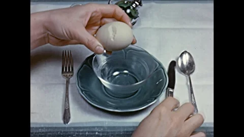 Tapping And Cracking Fresh Egg For Breakfast Stock Footage 114016525