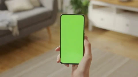 Tapping on Center Screen. Back View of Woman at Living Room Sitting on a Chair Stock Footage 171139936