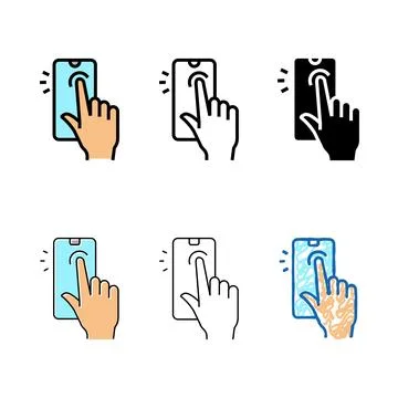 Tapping with finger smartphone screen designs color icon vector 库存插图