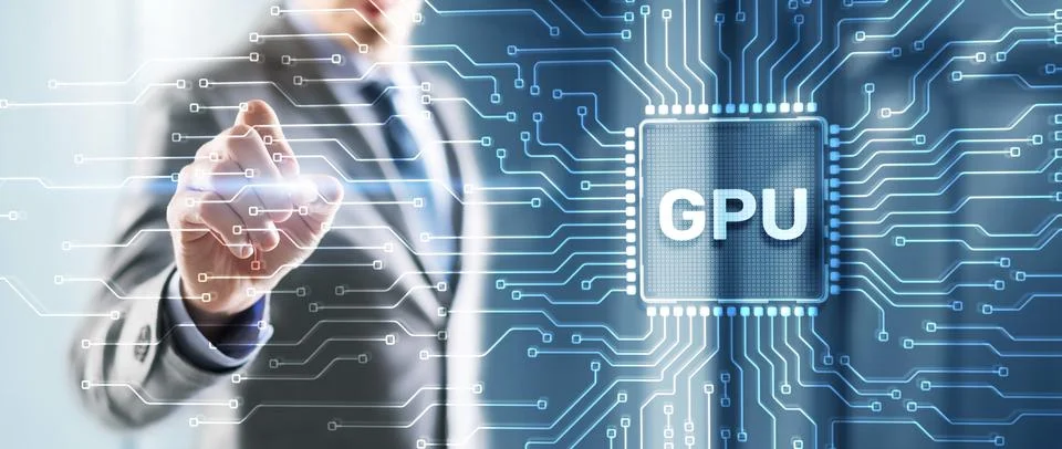 Tapping on the inscription GPU Graphic Processor Hardware Tech 写真素材