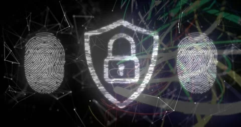 Tapping padlock icon, security UI showing access by sliding prints, closing Stock Footage 330188868