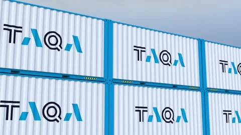 TAQA logo Ship container with element logo and flag Stock Footage 262929136