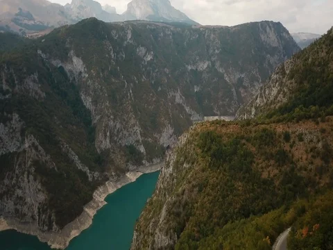 Tara river aerial shot of river with mountains 4K Stock Footage 80986512