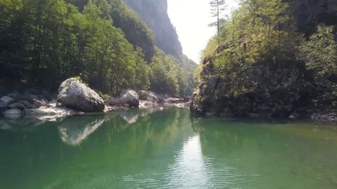 Tara river forward drone shot of river and mountains UHD Stock Footage 80986013
