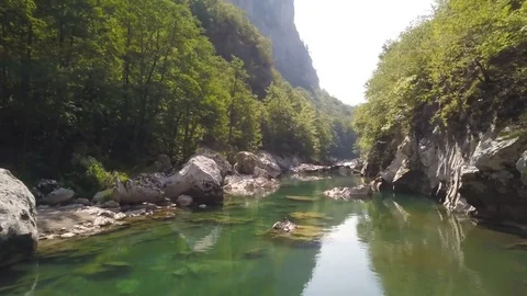 Tara river tracking shot of Tara river with trees UHD Stock Footage 80985824