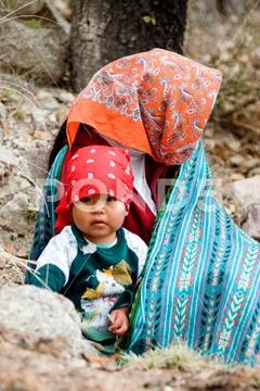 Tarahumara Indian family - mother and kid in Copper Canyon Stock Photos
