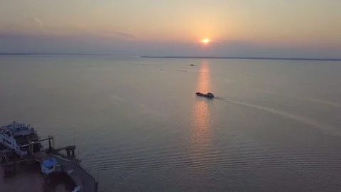 Tarakan Harbor at sunset Stock Footage 129731800