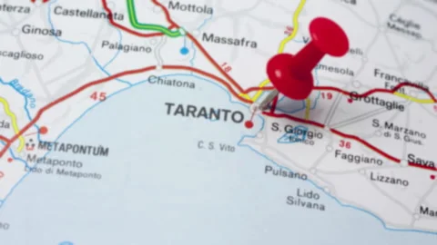 TARANTO on a map Stock Footage 176948034
