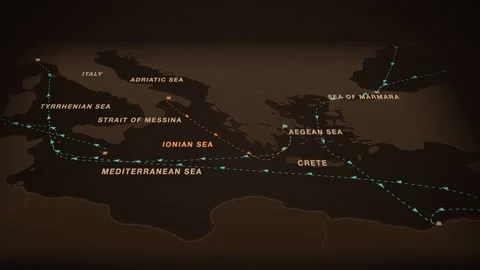 Taranto to piraeus container shipping route map animation seamless loop Stock Footage 345938168