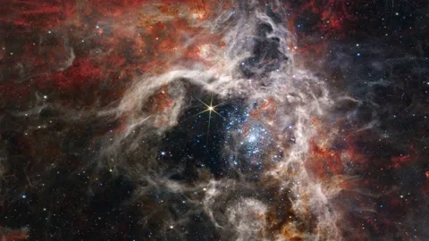 Tarantula nebula flying to center, space exploration travel in outer space Stock Footage 213899129