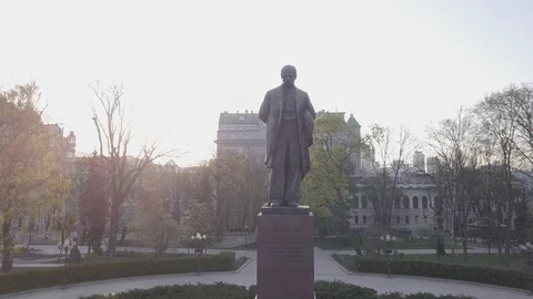 Taras Shevchenko Monument in the Centre of Kyiv, Ukraine. Drone 4k Stock Footage 128382839