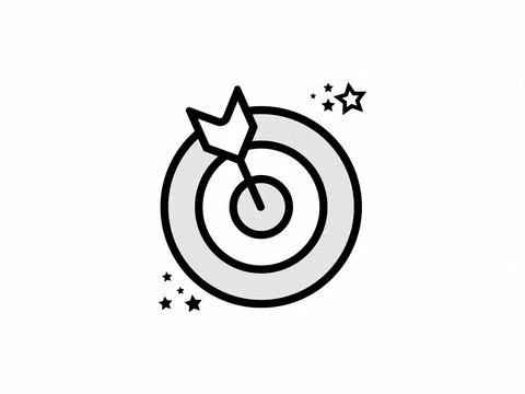 Target Achieved Symbol with Centered Arrow and Celebratory Stars Stock Illustration