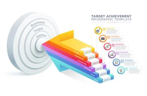 Target achievement staircase infographic steps template background Stock Illustration