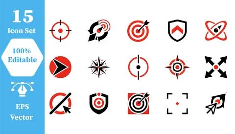 Target aim and precision strategy icon set with collection of precision Stock-Illustration