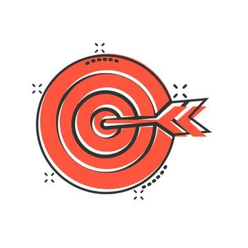 Target aim vector icon in comic style. Darts game cartoon illustration on whi Illustrazione stock