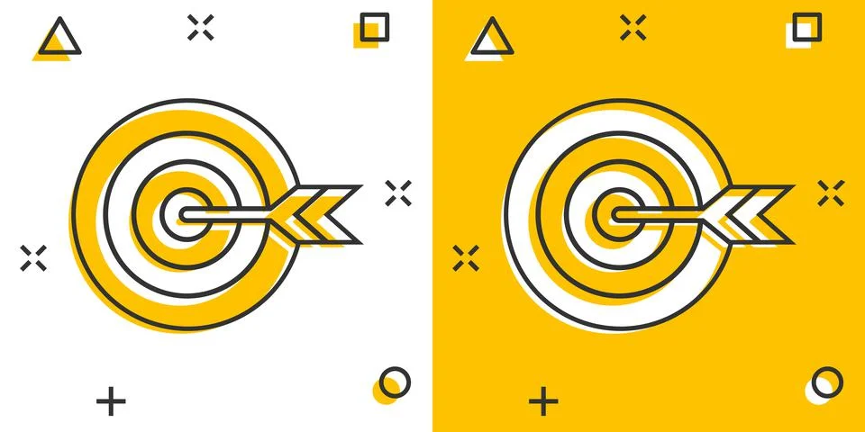 Target aim vector icon in comic style. Darts game cartoon illustration on whi Illustrazione stock