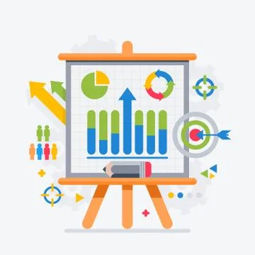 Target analytics charts on the board presentations Stock Illustration