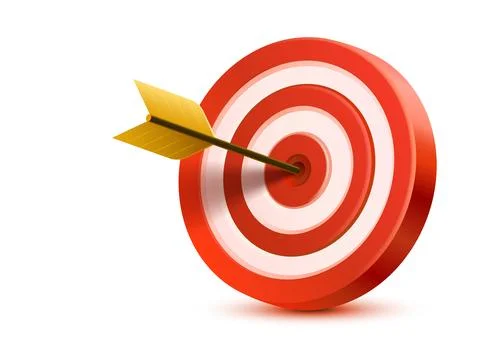 Target and arrow, 3d object on white background. Vector illustration Stock Illustration