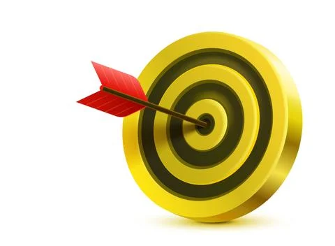 Target and arrow, 3d object on white background. Vector illustration Ilustração Stock