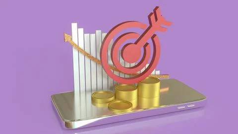 The Target and chart on mobile  for Business concept 3d Rendering. Stock Illustration