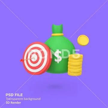 Target and Money Bag isolated 3d render icon illustration PSD Template