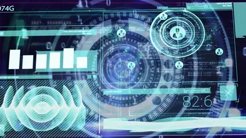 Target appearing cueing HUD unfolding rings rotating progress sliding avatars Stock Footage 326993670