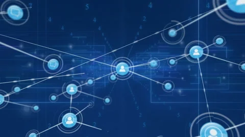 Target appearing morphing into glowing user icon, linking nodes visualizing Stock Footage 310317445