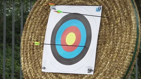 Target Archery, Arrow Missing Target  Slow Motion Video stock 77588325