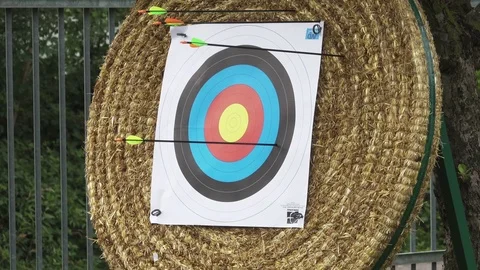 Target Archery, Arrow Missing Target  Slow Motion Video stock 77588687