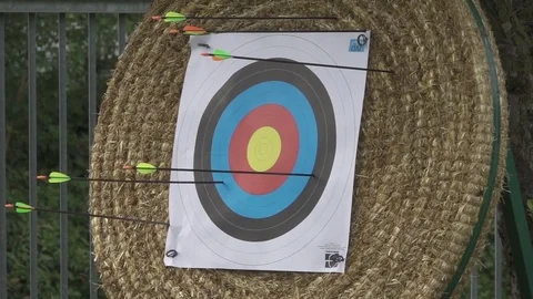 Target Archery, Arrow Missing Target  Slow Motion Video stock 77588748