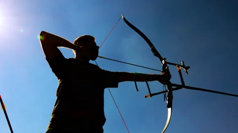 Target Archery: Young Archer Backlight, Practice in Field Stock Footage 66371365