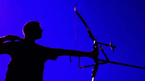 Target Archery: Young Archer Backlight, Practice in Field, Slow Motion Stock Footage 66374242