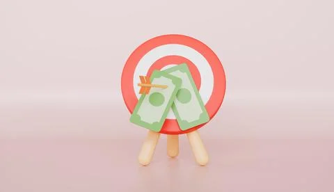 Target with arrow and banknotes, saving money, targeting financial business Stock Illustration