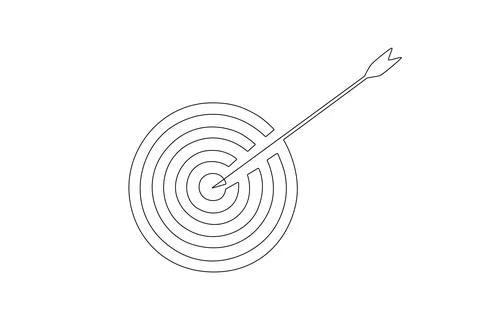 Target with arrow in center in continuous one line drawing. Success marketing or Stock Illustration