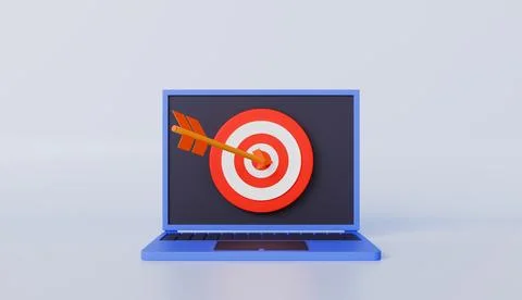 Target with Arrow on Computer Screen, Achievement and Success, Dartboard Stock Illustration
