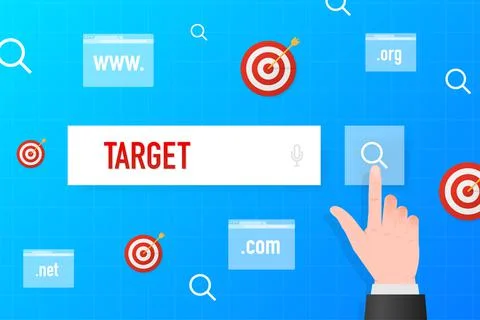 Target with an arrow flat icon concept market goal picture image on blue Stockillustratie