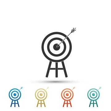 Target with arrow icon isolated on white background. Dart board sign. Archery Ilustração Stock